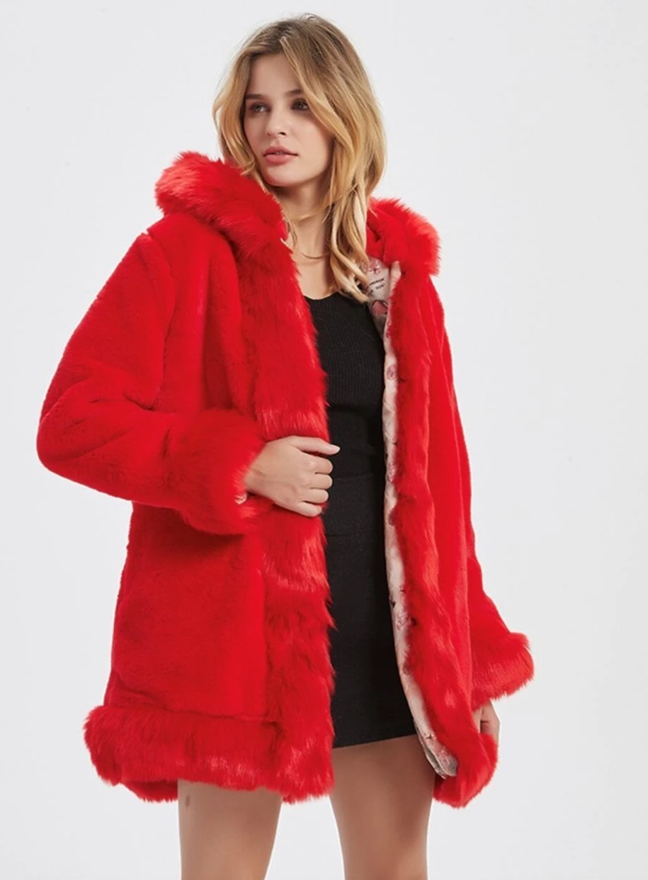 Womens Hooded Faux Fur Collar Coat - BeExtra! Apparel & More