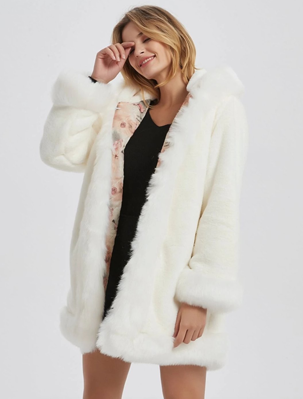 Womens Hooded Faux Fur Collar Coat - BeExtra! Apparel & More