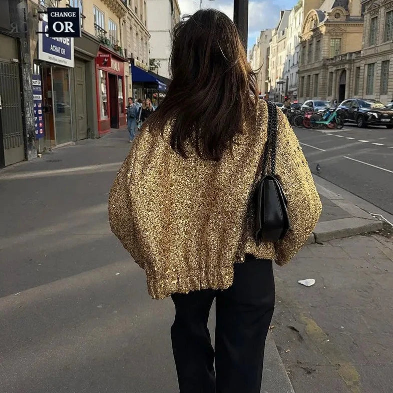 Stylish sequin women's golden jacket 