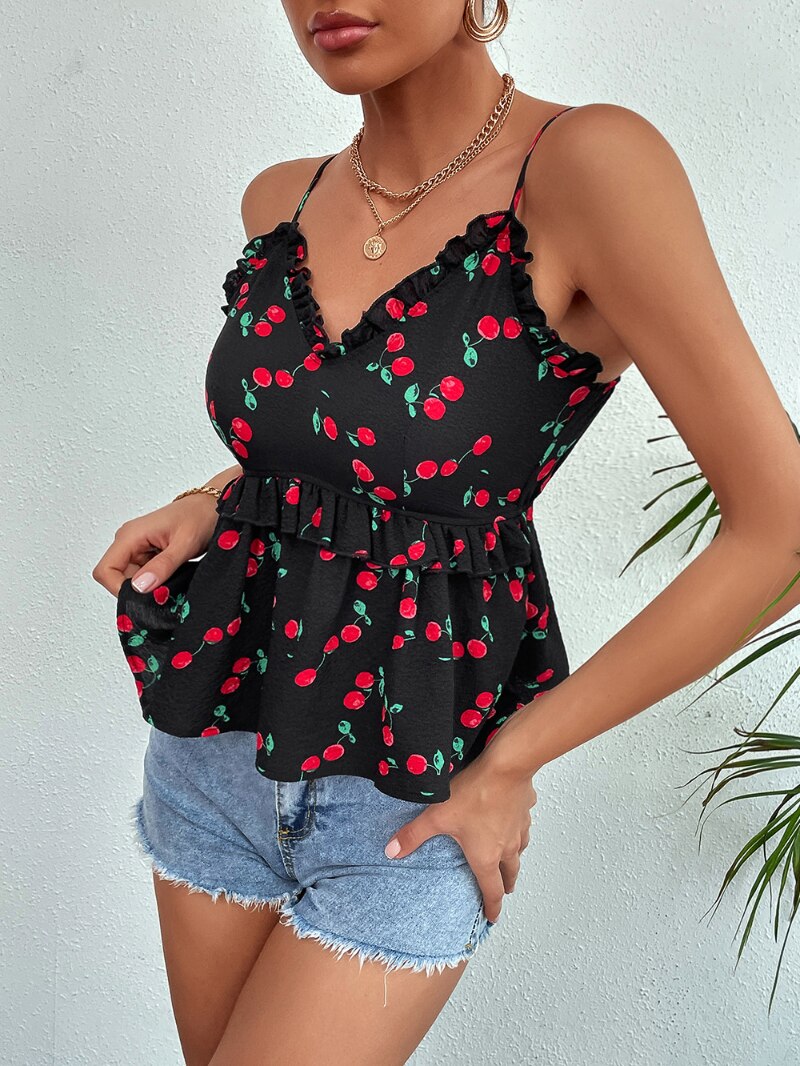 cute women's cami top with cherry print