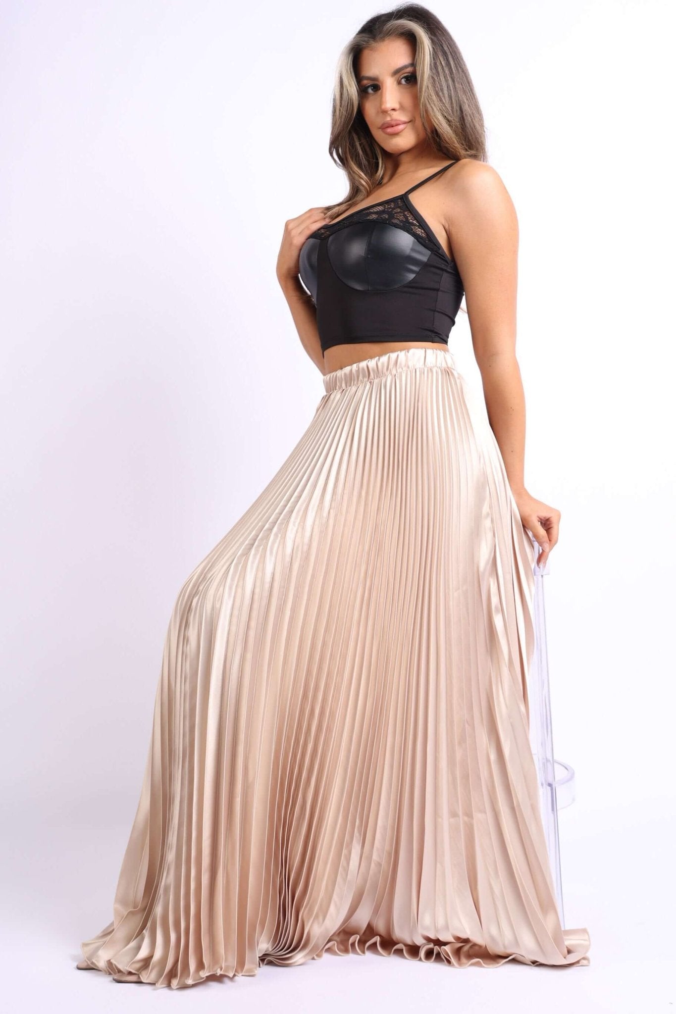 Be Extra Elegant High Waist Pleated Maxi Skirt (Taupe) - BeExtra! Apparel & More