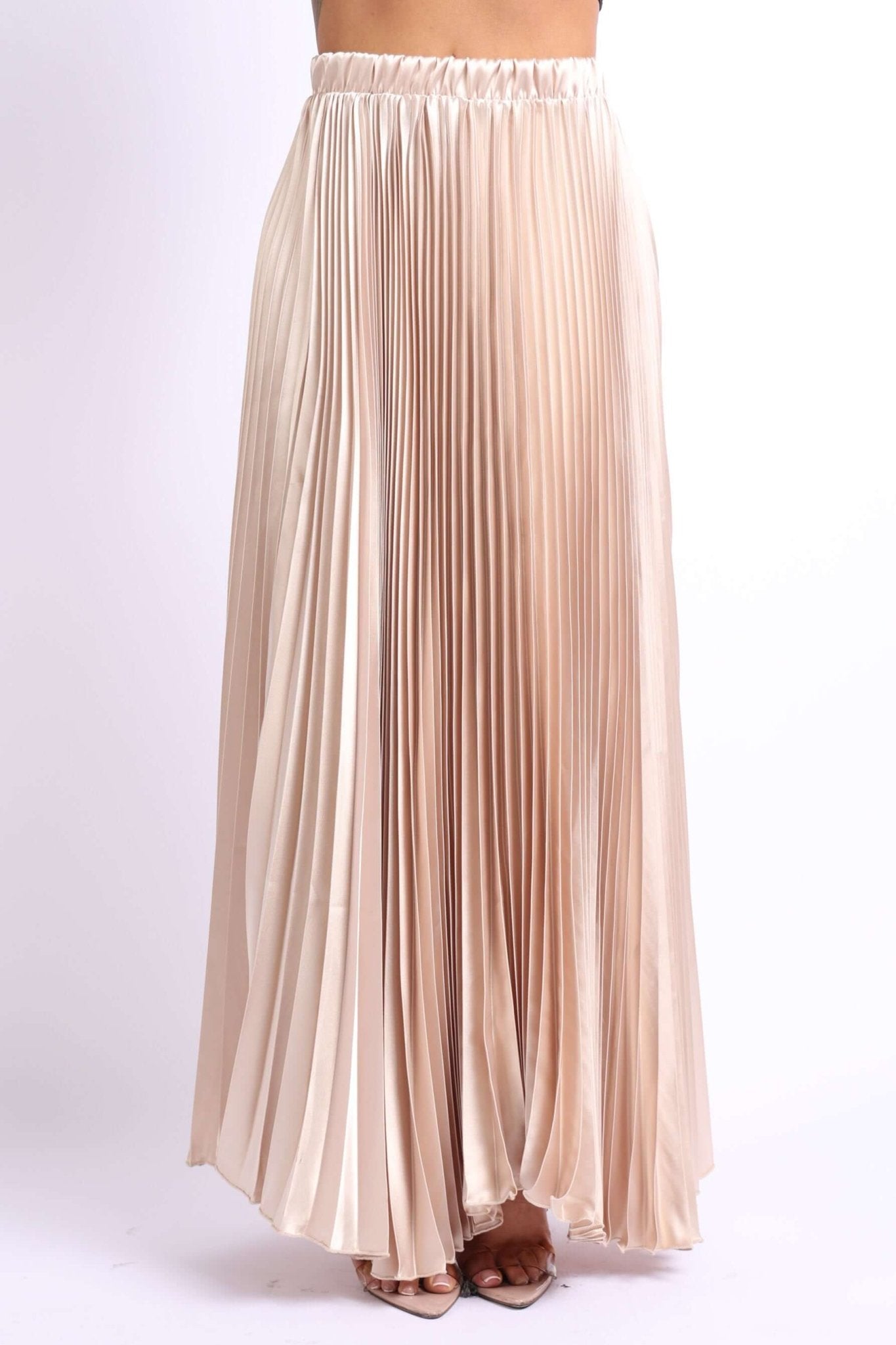 Be Extra Elegant High Waist Pleated Maxi Skirt (Taupe) - BeExtra! Apparel & More