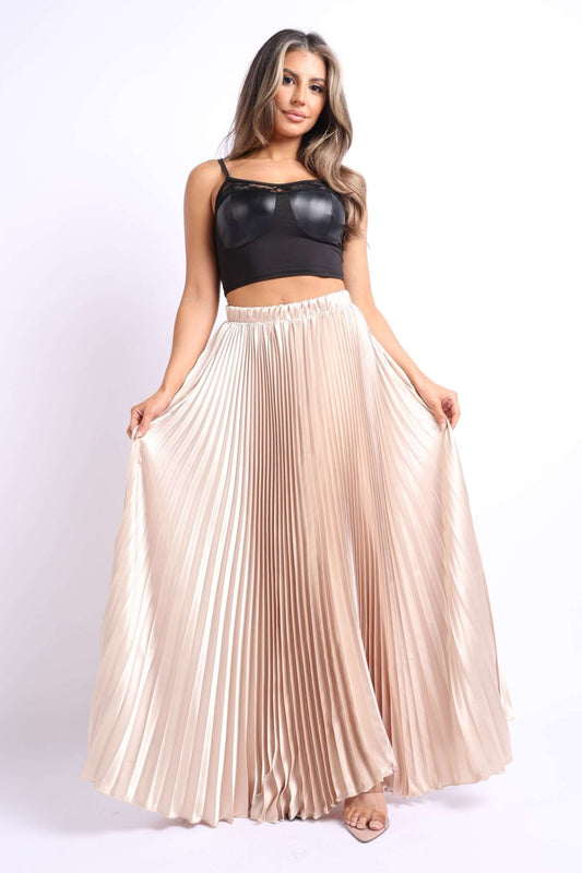 Be Extra Elegant High Waist Pleated Maxi Skirt (Taupe) - BeExtra! Apparel & More
