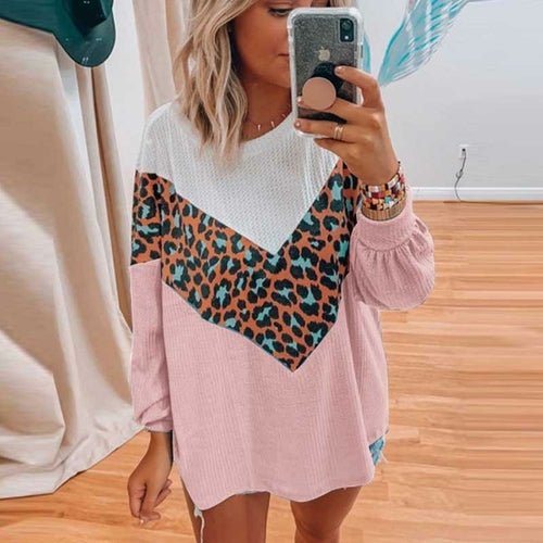 Autumn Leopard Print Patchwork Sweater - BeExtra! Apparel & More