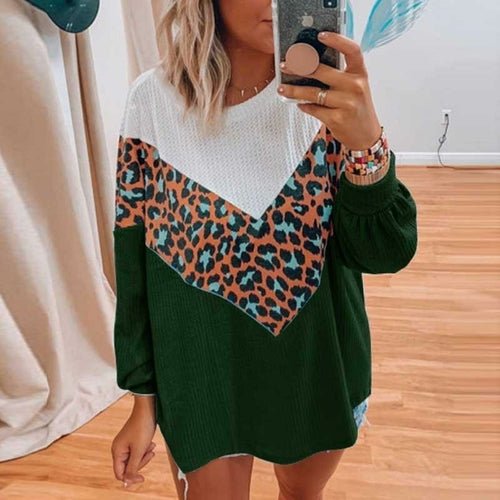 Autumn Leopard Print Patchwork Sweater - BeExtra! Apparel & More