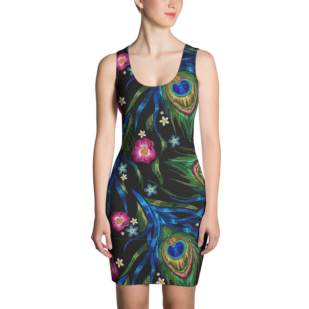 Be Extra! Peacock Print Fitted Dress - BeExtra! Apparel & More