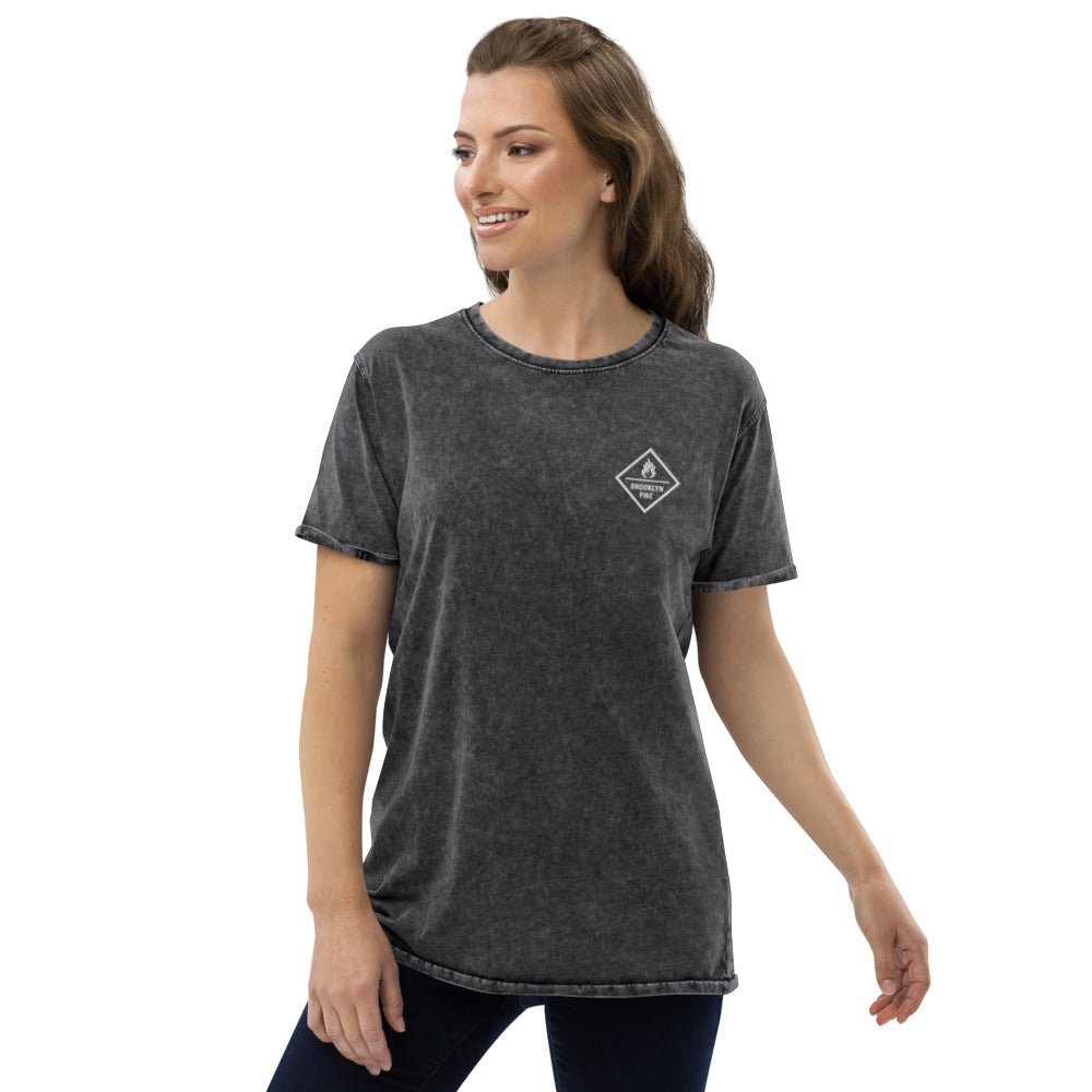 Brooklyn Fire Embroidered Denim T-Shirt - BeExtra! Apparel & More