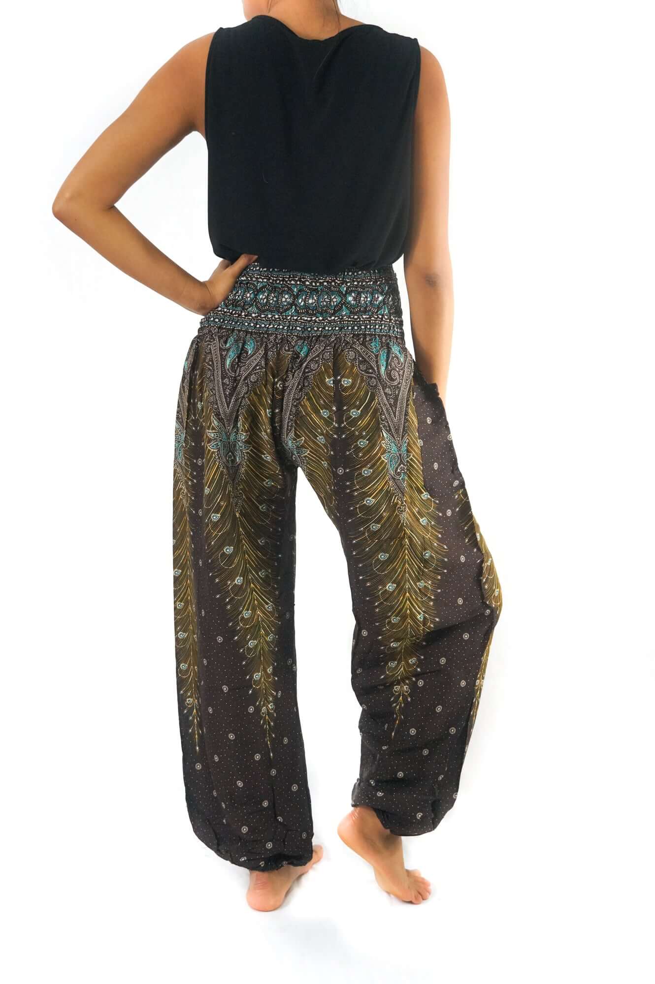 Brown Teal Peacock Womens Boho Pants - BeExtra! Apparel & More