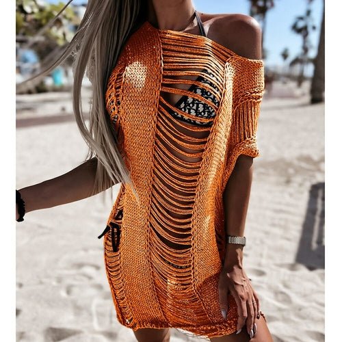 Crochet Cover up Beach Sexy See Through Hollow Out Dress - BeExtra! Apparel & More