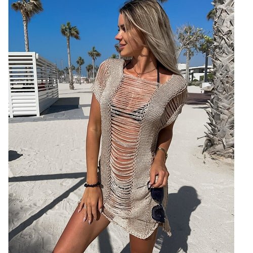 Crochet Cover up Beach Sexy See Through Hollow Out Dress - BeExtra! Apparel & More