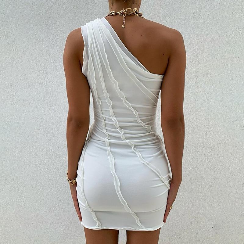 Elegant Over One Shoulder White Mini Dress - BeExtra! Apparel & More