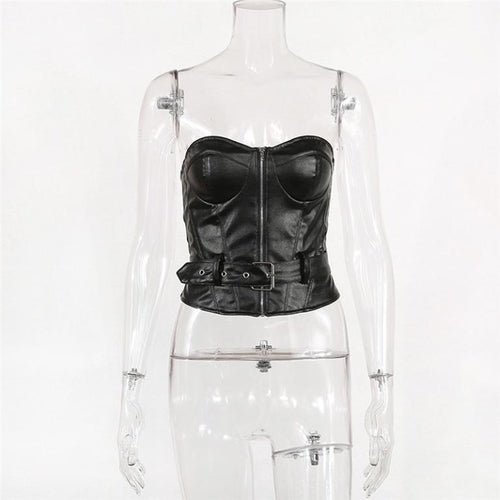 Faux Leather Women's Crop Top with Belt - BeExtra! Apparel & More