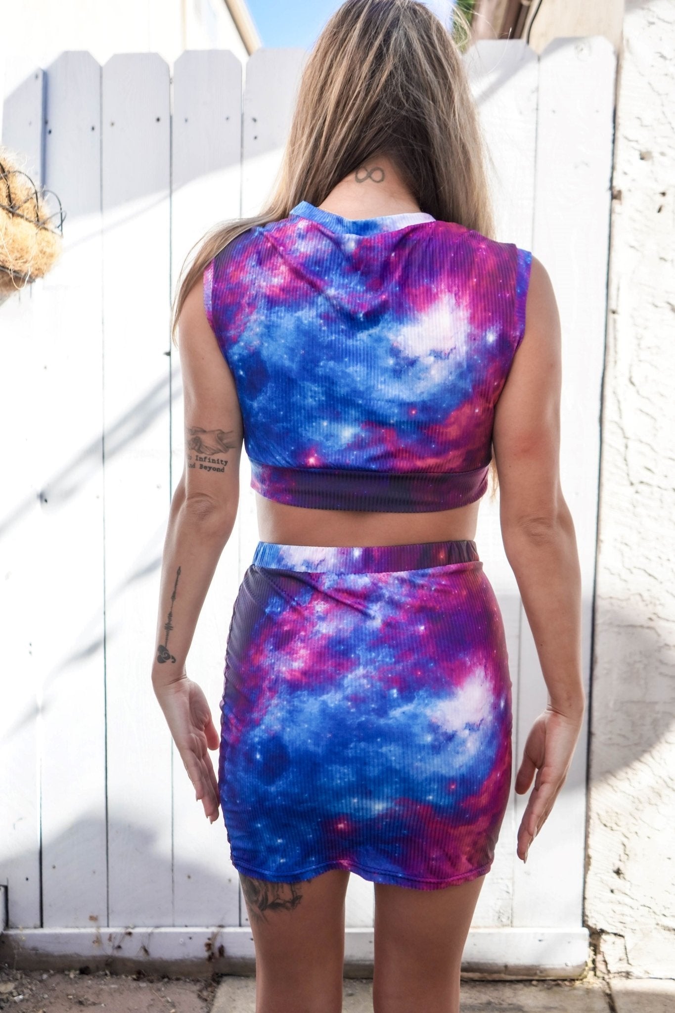 Galaxy Outfit for Women: Crop Top with V Collar and Mini Skirt - BeExtra! Apparel & More