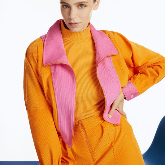 High Collar Orange Bomber Jacket for Women - BeExtra! Apparel & More