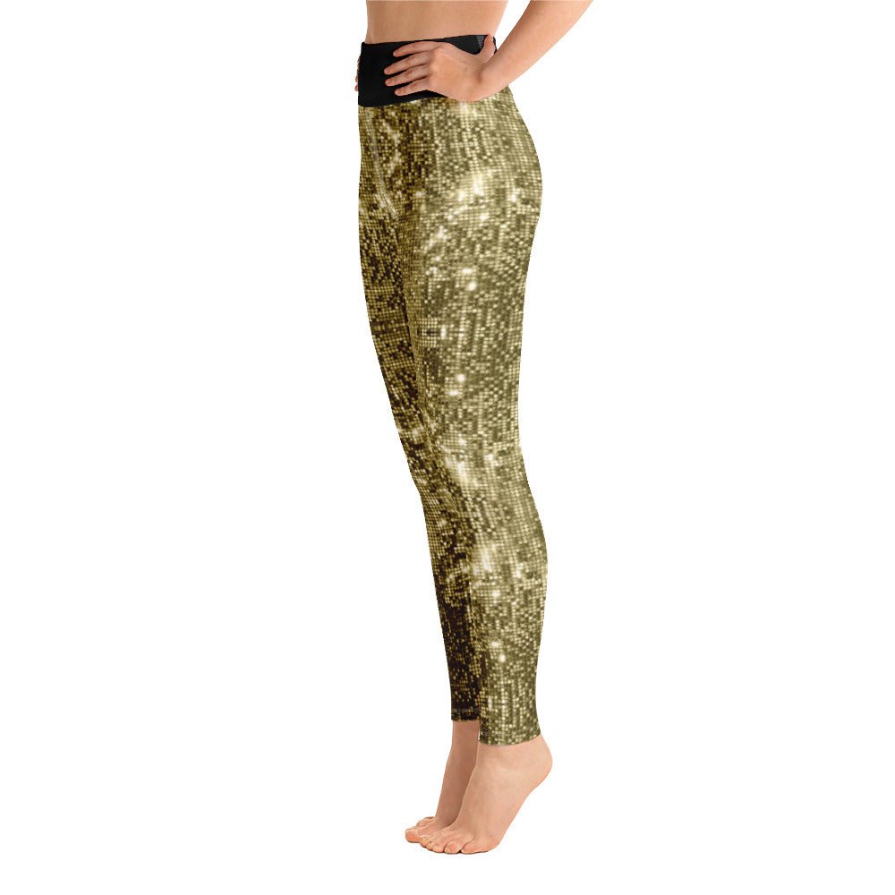 High Waist Leggings with Sequin Gold Print - BeExtra! Apparel & More