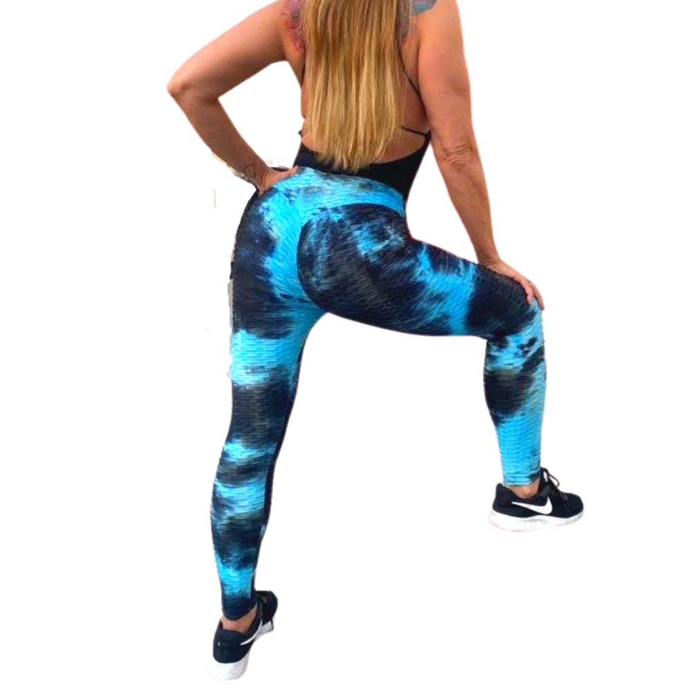 High Waist Tie Dye Butt Lifting Textured Workout Leggings (Blue/Black) - BeExtra! Apparel & More
