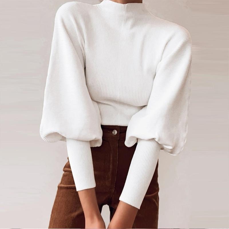 Knitted High Collar Sweater with Loose Sleeves - BeExtra! Apparel & More