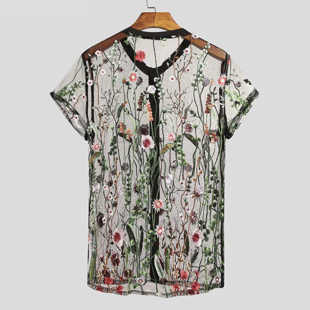 Men's Mesh Button-up Embroidered Shirt