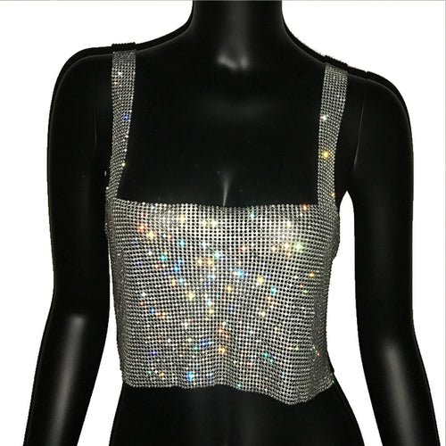 Night Out Sparkly Rhinestones Crop Top with Straps - BeExtra! Apparel & More