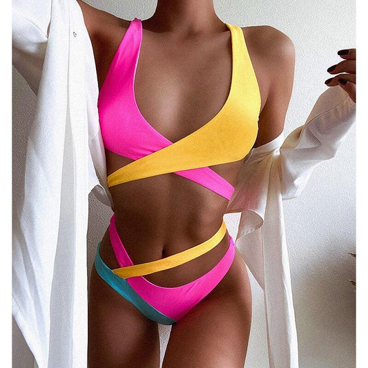 Patchwork Push Up Hollow Out Swimsuit - BeExtra! Apparel & More