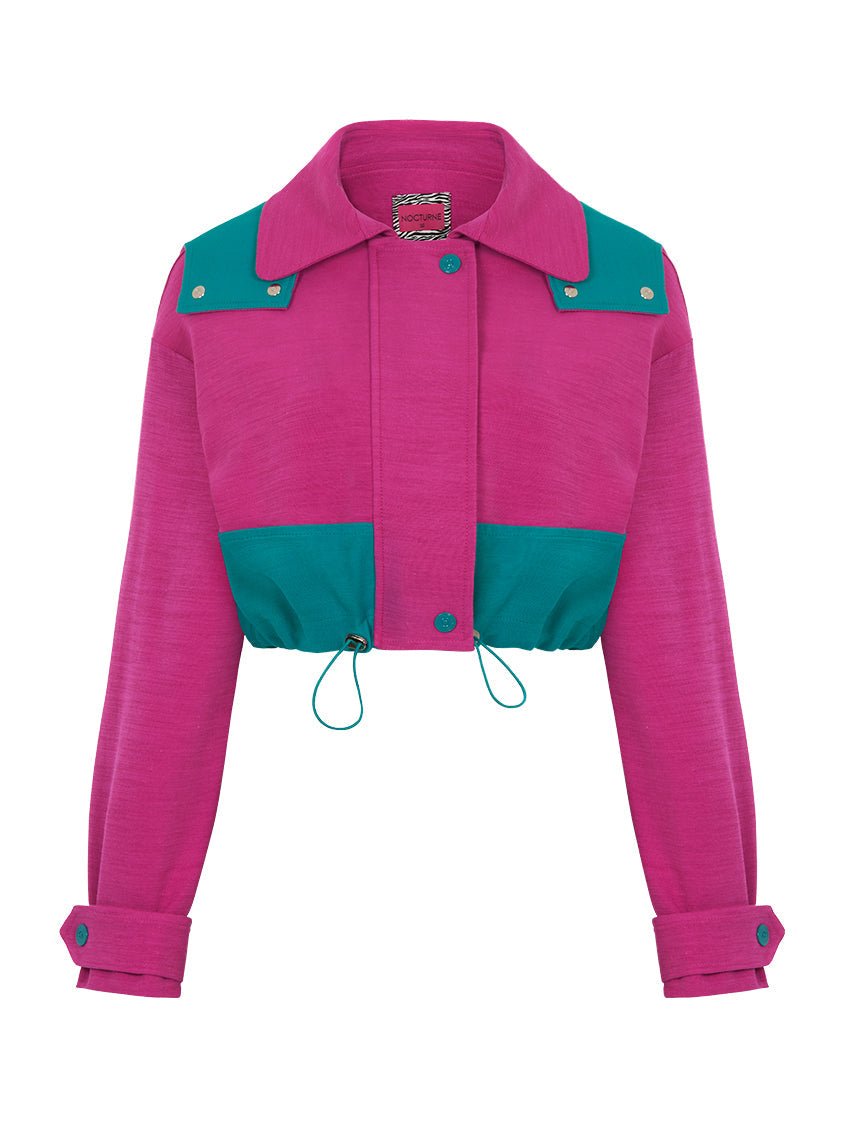 Pink Block Cropped Jacket with Removable Hood - BeExtra! Apparel & More