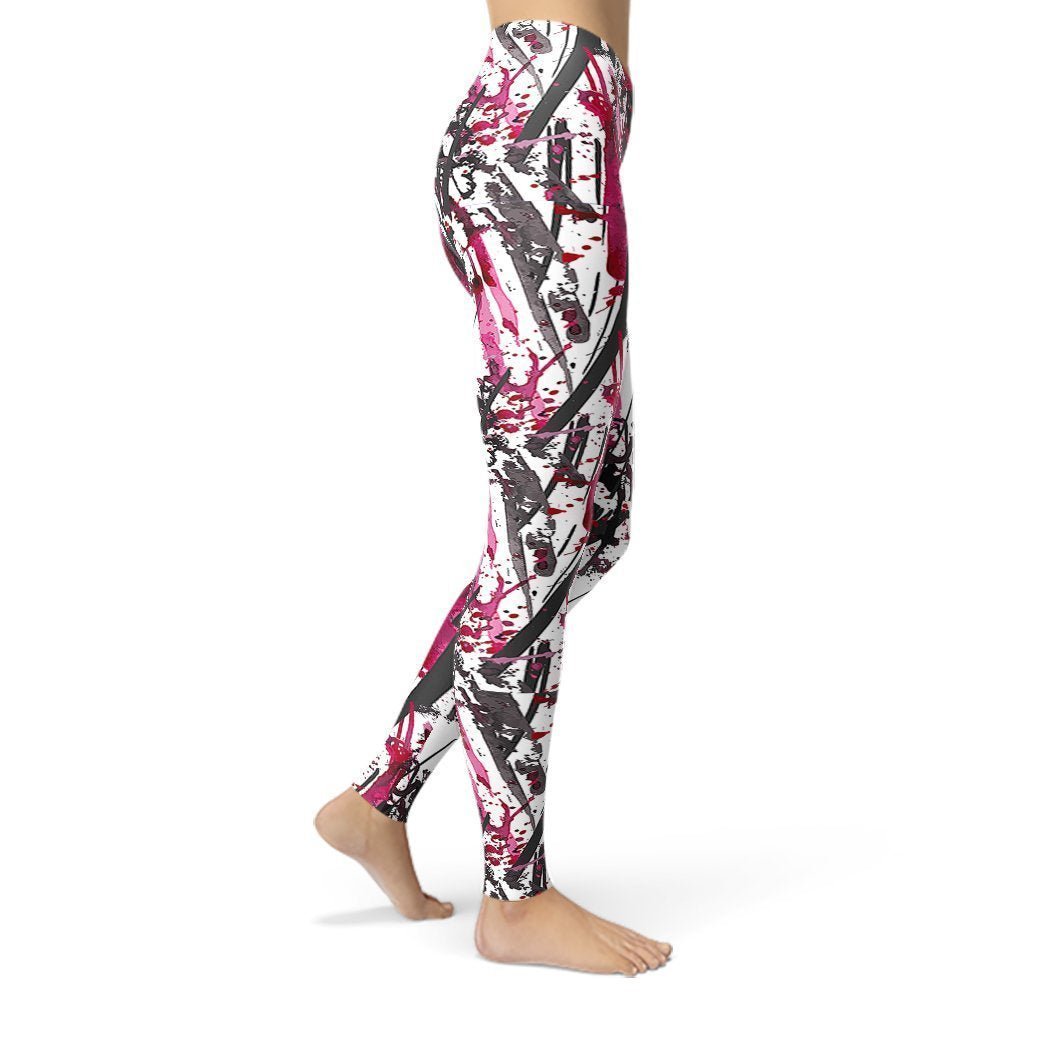 Pink & Grey Brushstroke Print Leggings - BeExtra! Apparel & More