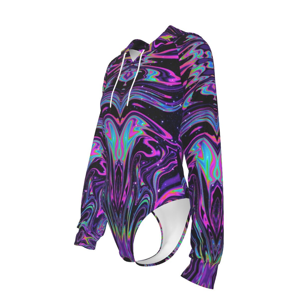 Trippy Festival Hooded Bodysuit with Long Sleeves - BeExtra! Apparel & More