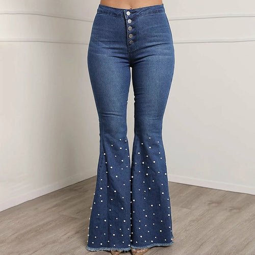 Vibrant High Waist Women’s Flare Denim Jeans with Beads - BeExtra! Apparel & More