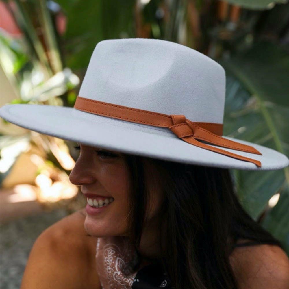 Wide Brim Bolero Hat with Leather Ribbon - BeExtra! Apparel & More