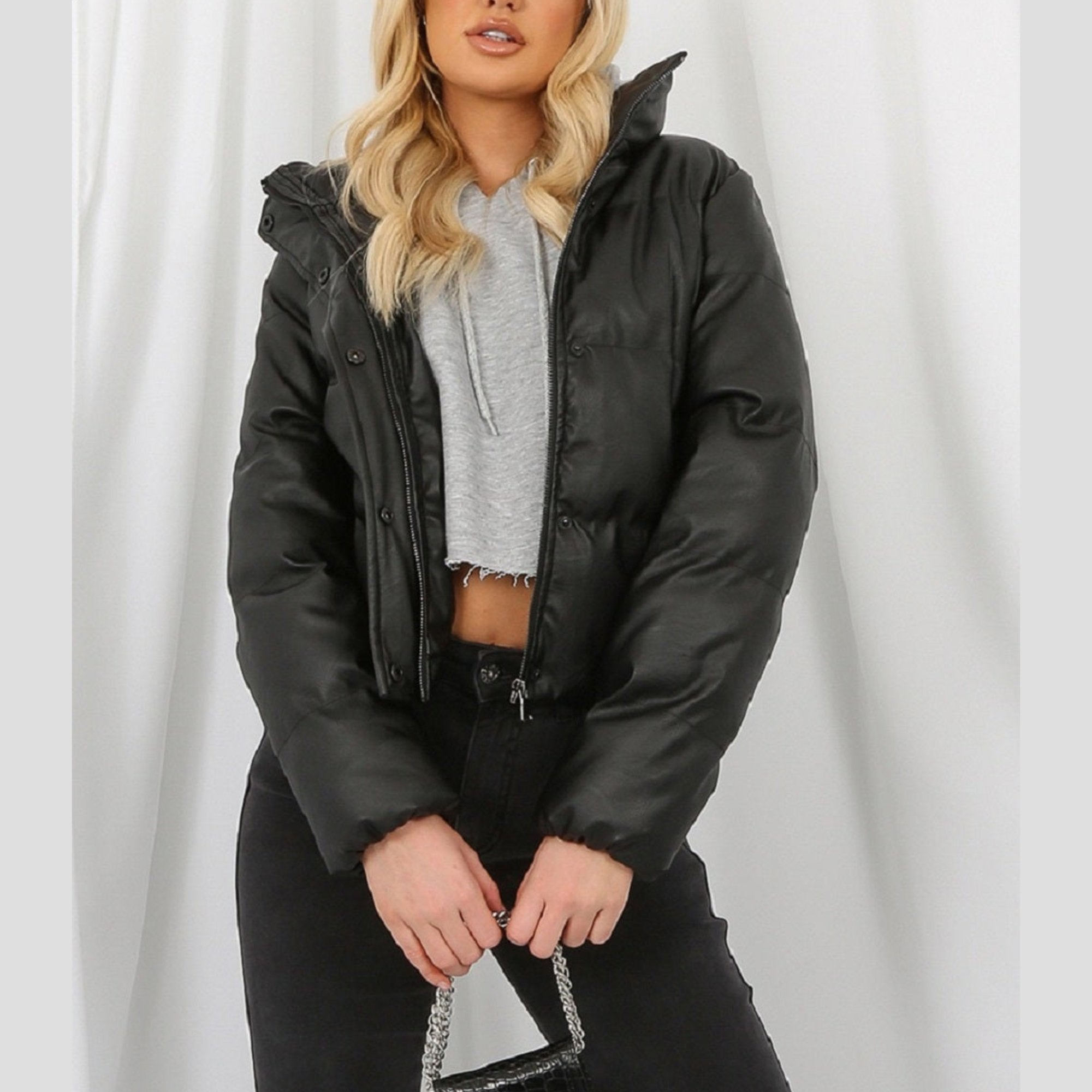 Boxy puffer jacket with hot sale hood