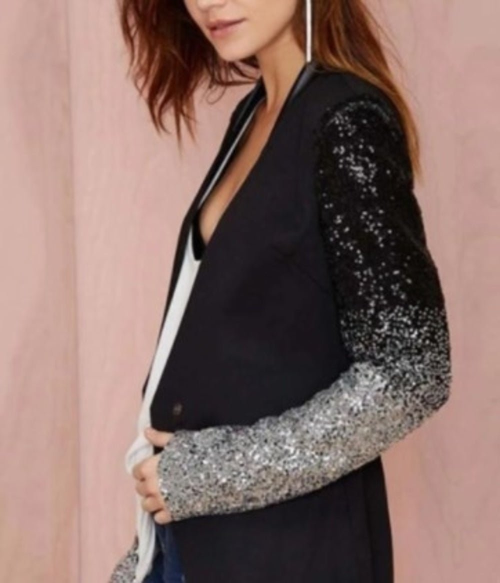 Women's Classic Blazer with Shiny Sequins Sleeves - BeExtra! Apparel & More