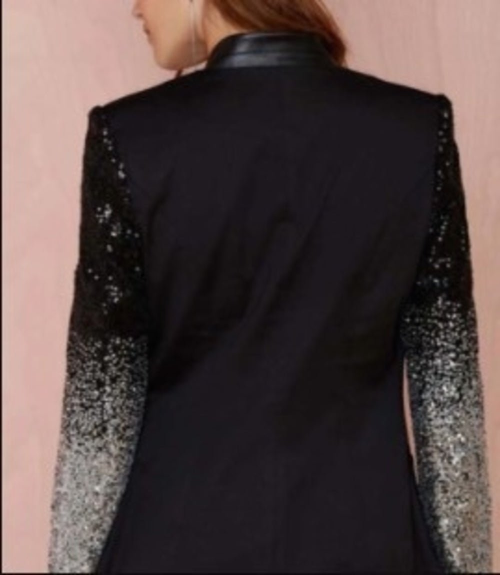 Women's Classic Blazer with Shiny Sequins Sleeves - BeExtra! Apparel & More
