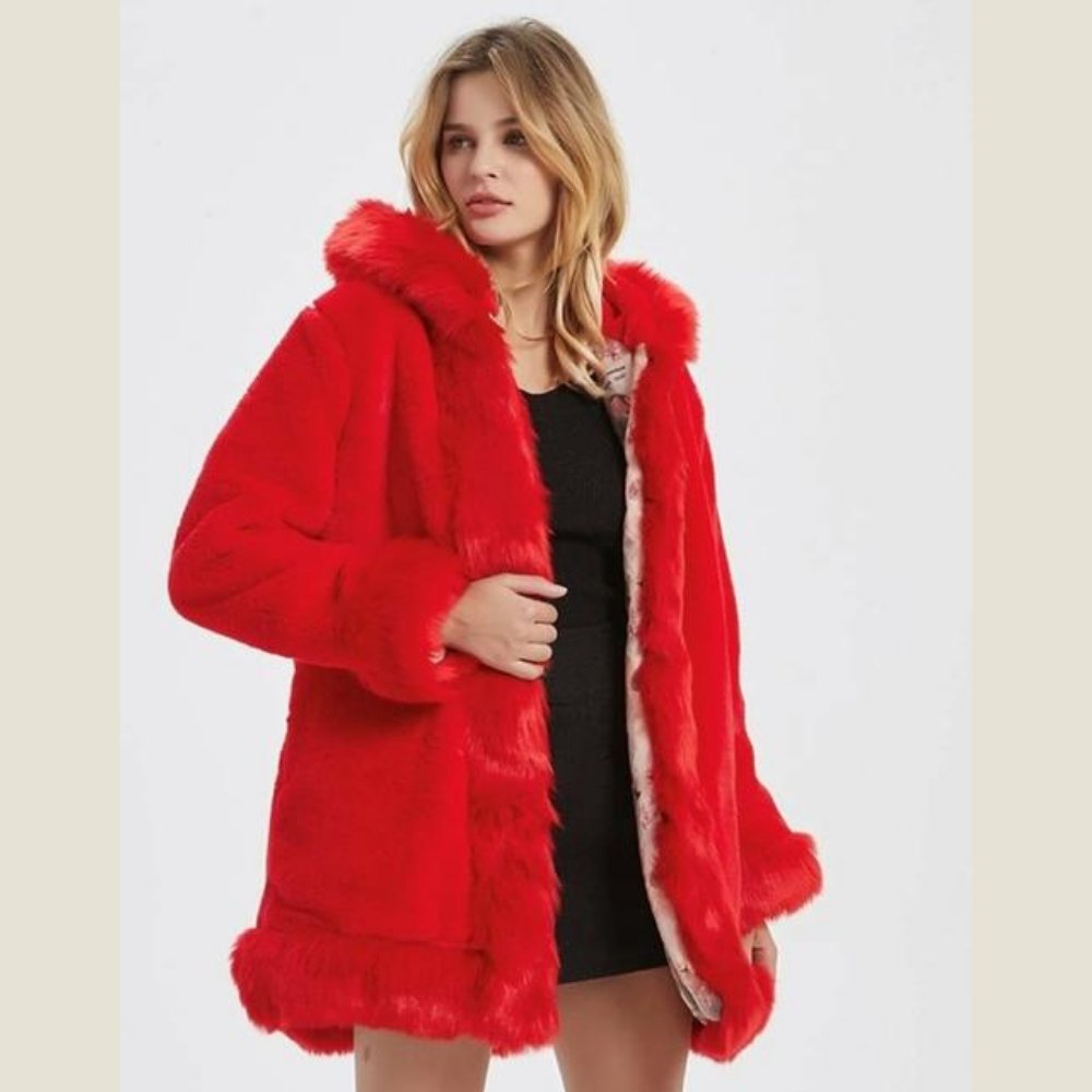 Womens Hooded Faux Fur Collar Coat - BeExtra! Apparel & More