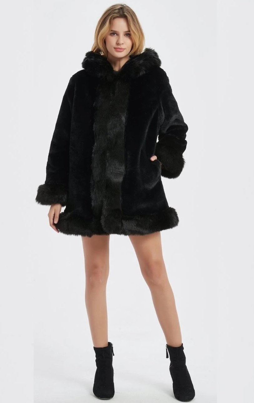 Womens Hooded Faux Fur Collar Coat - BeExtra! Apparel & More