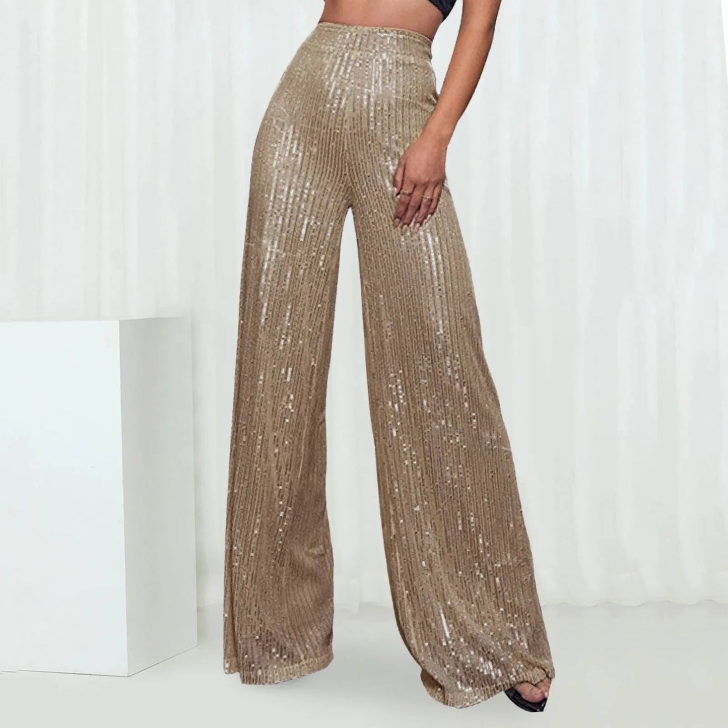 Women's Shiny Sequin Bell Bottom Pants - BeExtra! Apparel & More